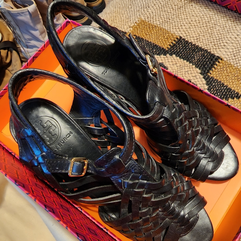 Tory Burch Black High Heel Open Toe Sandal